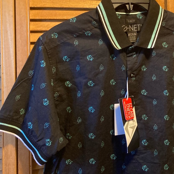 G-Net Black Slim Fitted Shirt w/Turquoise Prints - Picture 3 of 12